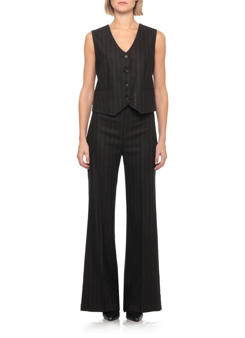 D. Exterior Brown Pinstriped Wool Sweater Vest