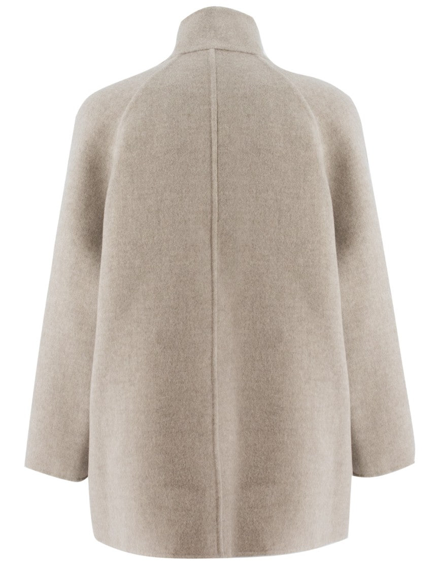 Brunello Cucinelli Double-Breasted Caban Pea Coat With Bead Embroidery