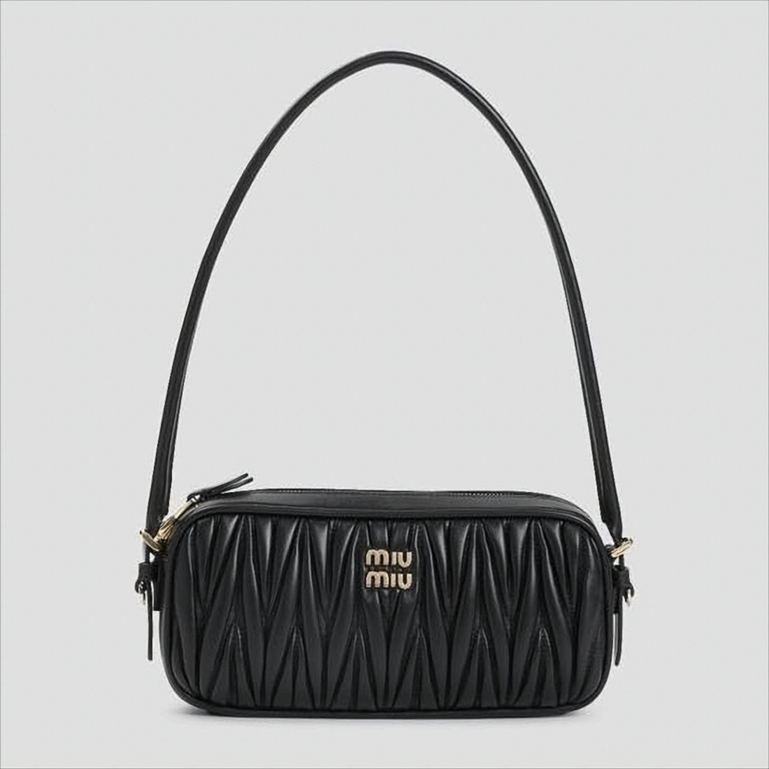 Miu Miu Matelassé Textured Black Lambskin Shoulder Bag