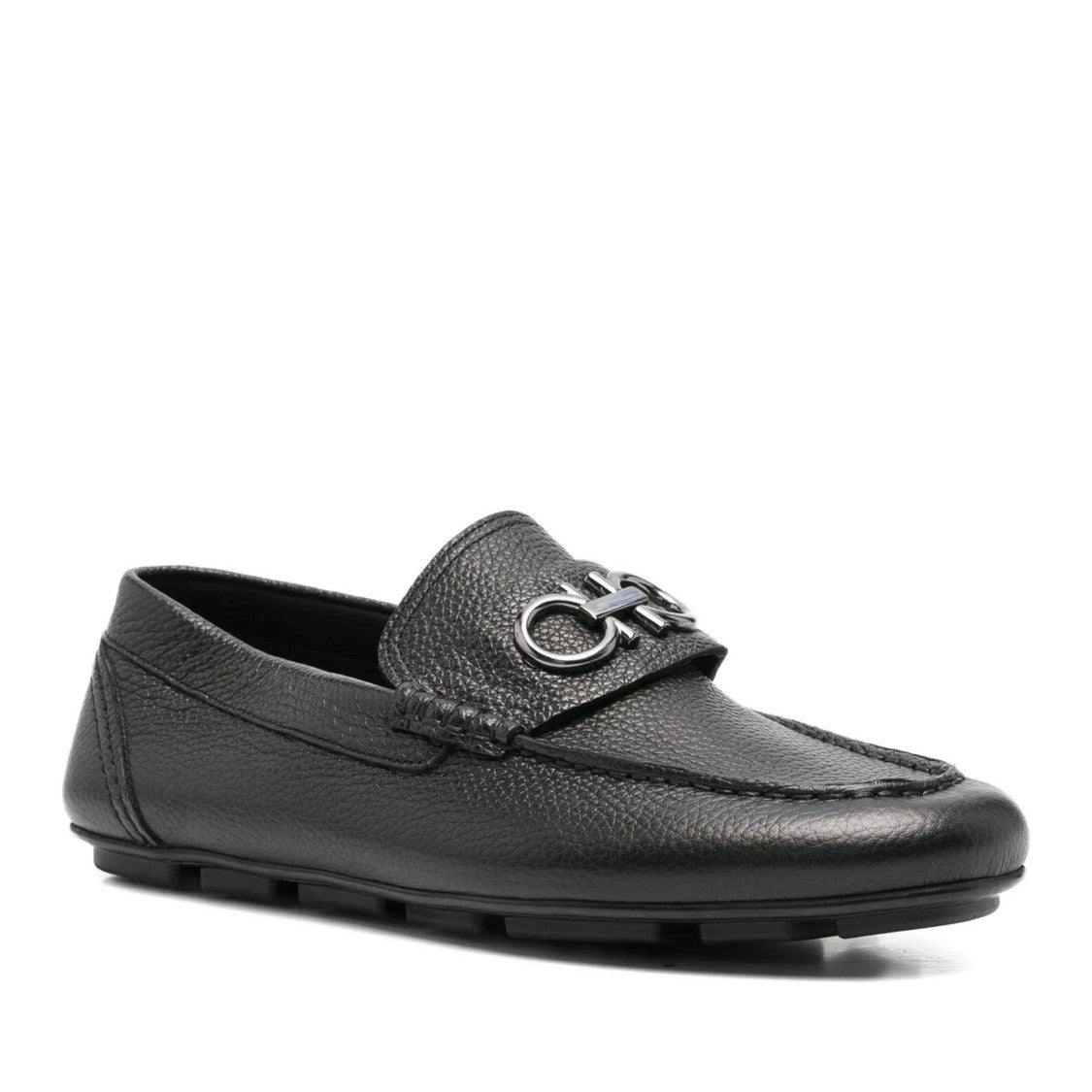 John Harrison Black Textured Leather Grip Sole Loafers