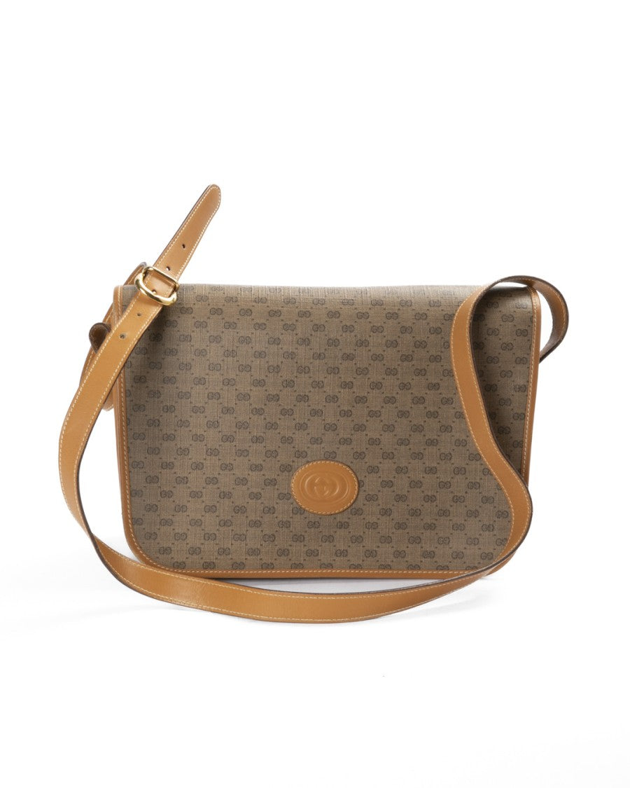 Gucci Vintage Micro Monogram Canvas Shoulder Bag With Leather Trim