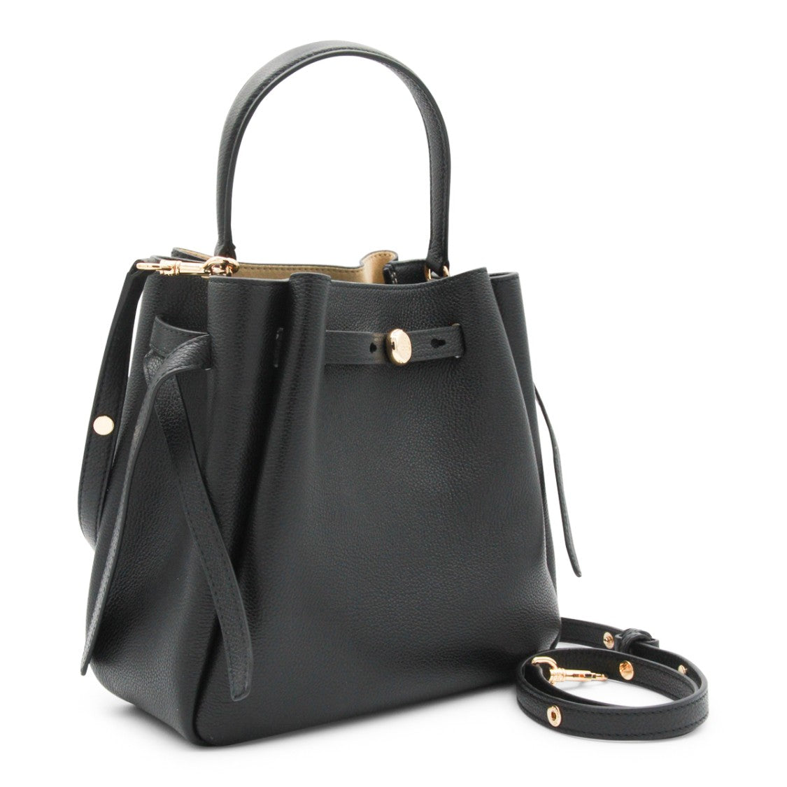 Tory Burch Structured Black Leather Romy Satchel With Gold-Tone Hardware