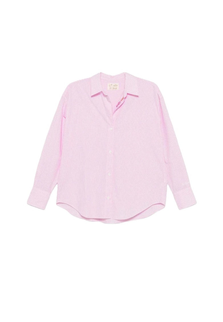 Mc2 Saint Barth Light Pink Button-Up Shirt With Vertical Stripe Pattern