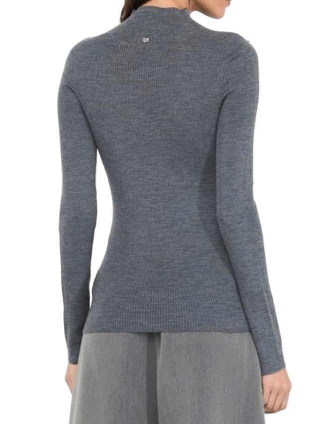 Liu Jo Medium Grey Melange Fitted Knit Top With Beaded Detailing