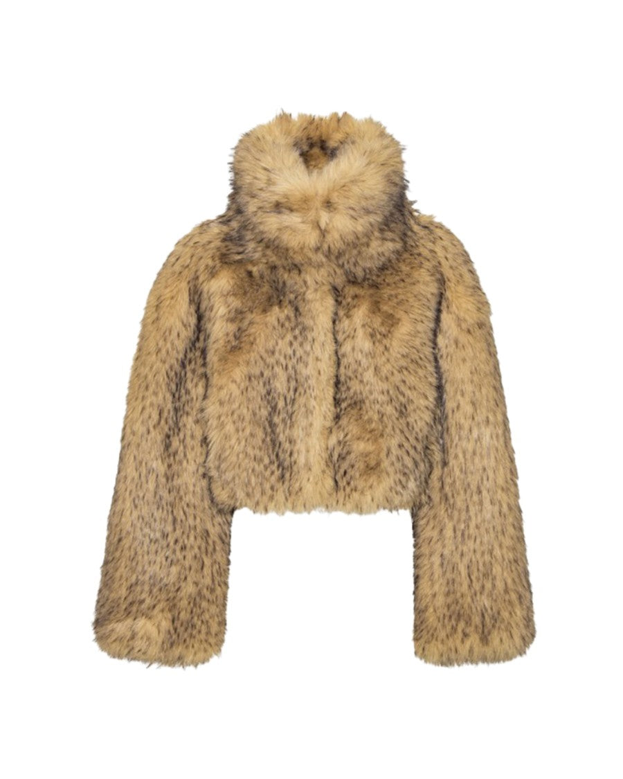 Rotate Beige Faux Fur Cropped Jacket