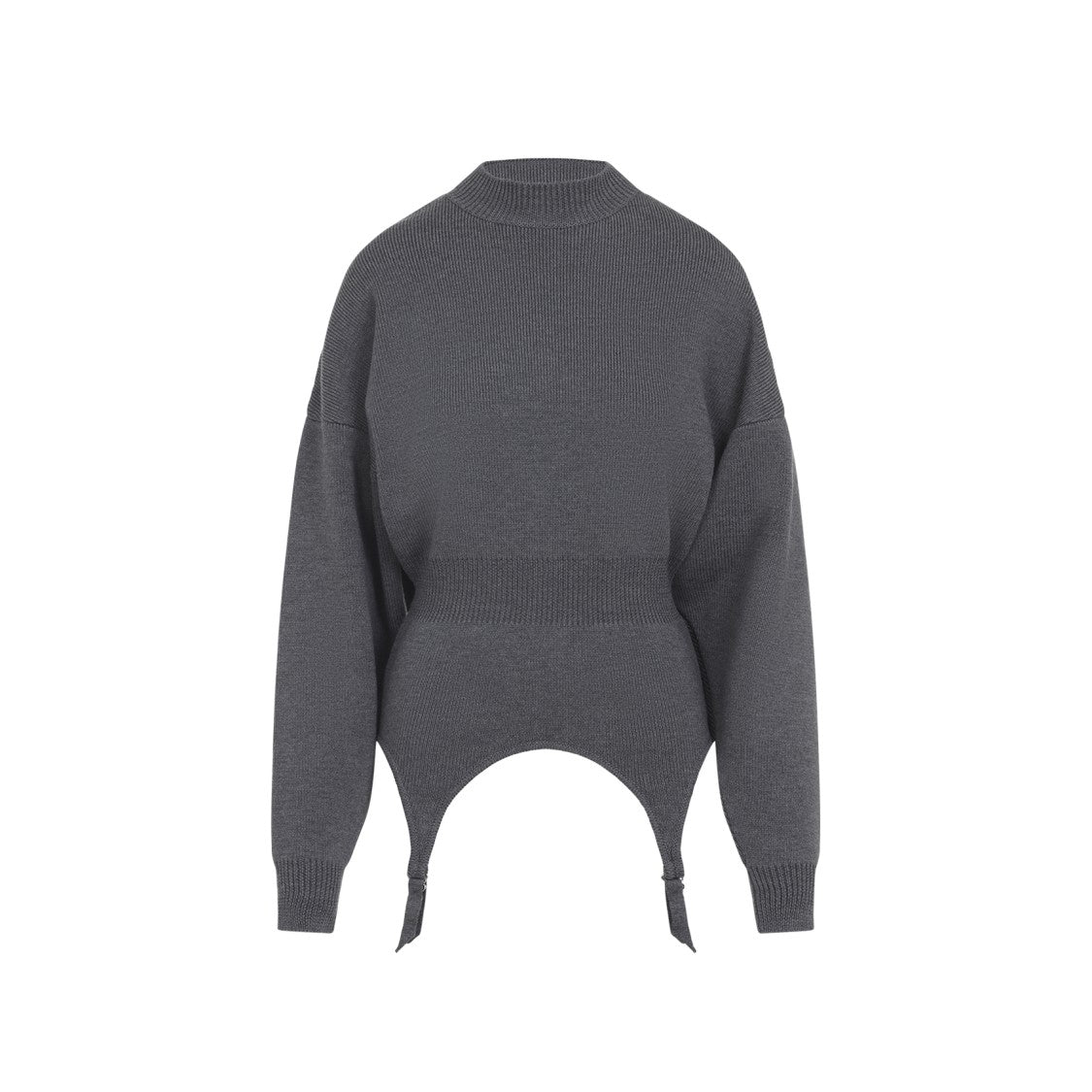 Jean Paul Gaultier Grey Merino Wool Garter Detail Pullover