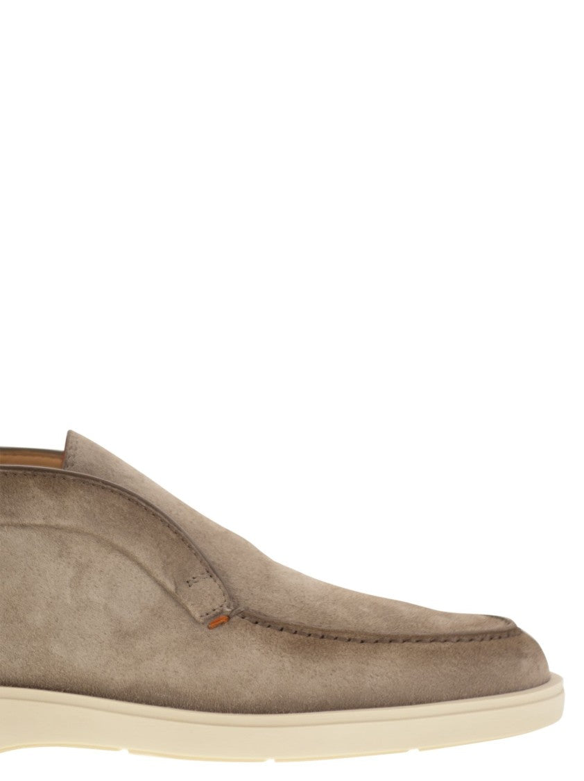 Santoni Suede Desert Boot With Smooth Rubber Sole