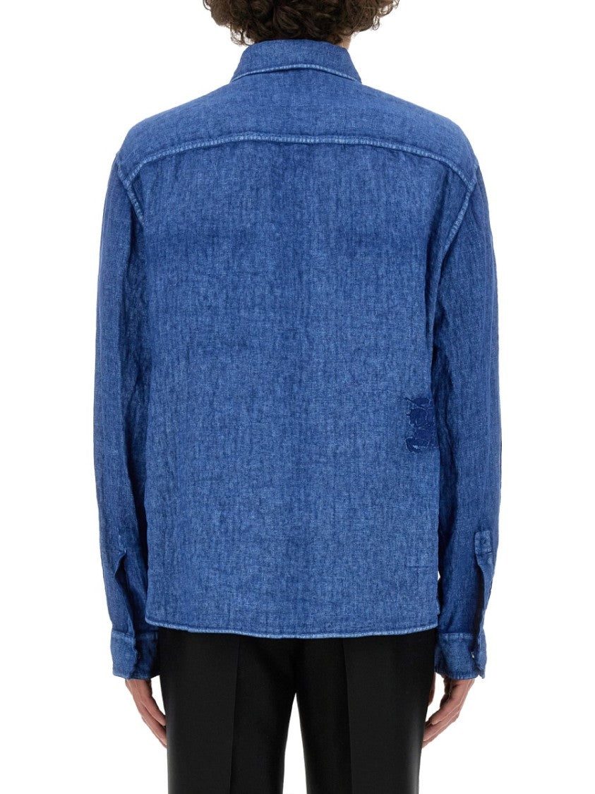 Burberry Relaxed Fit Blue Linen Shirt