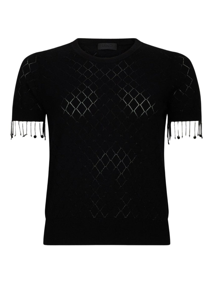 Liu Jo Short-Sleeve Black Sweater With Diamond Pattern