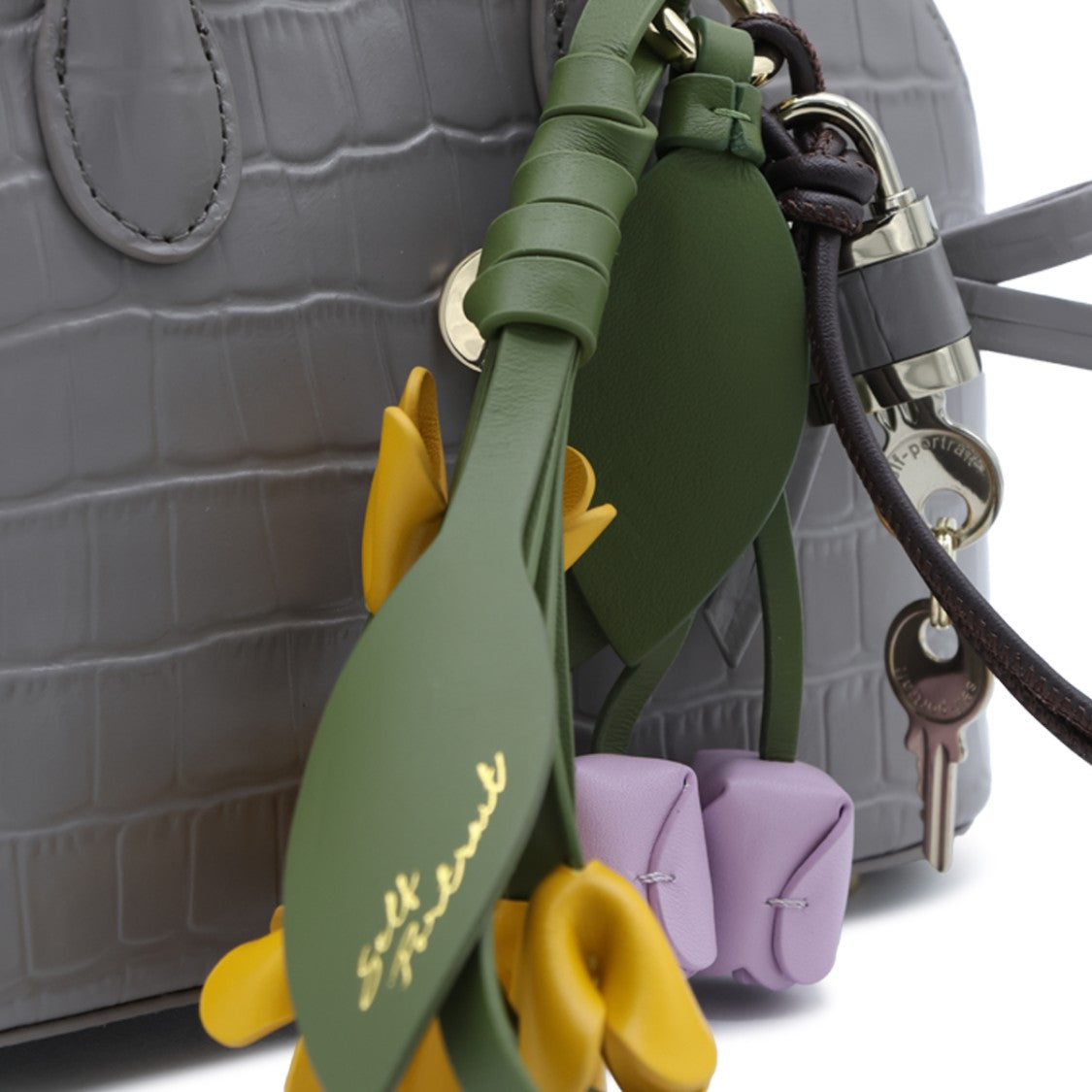 Self-Portrait Grey Croc-Embossed Leather Mini Bag