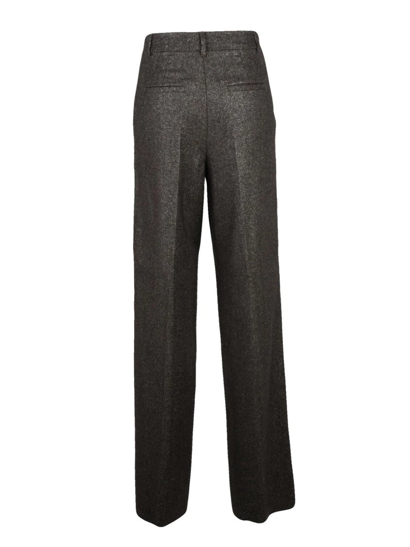 Marella Brown Acrylic-Blend Metallic Straight-Leg Pants