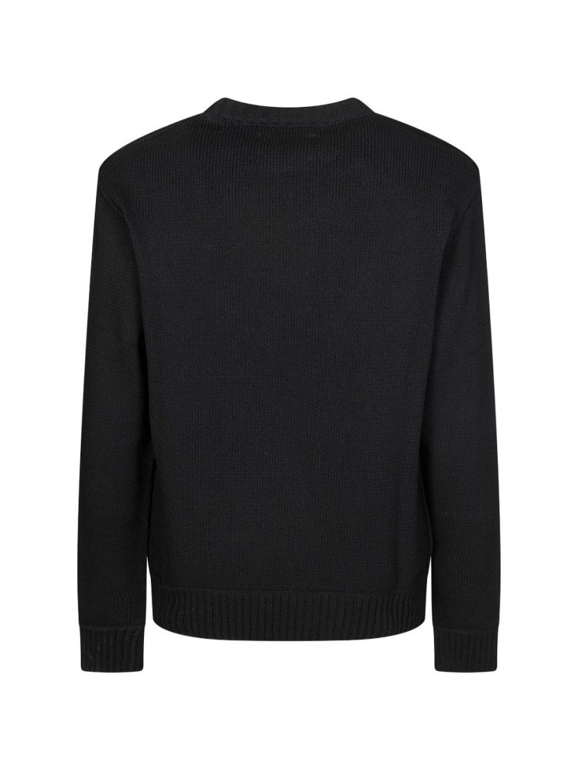 Arte Ribbed Hem Crew Neck Black Sweater With Subtle Branding