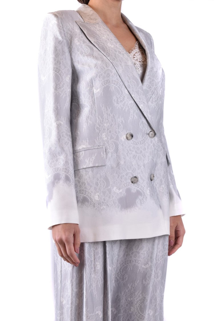 Ermanno Double-Breasted Blazer With Lace Detailing And Tailored Fit