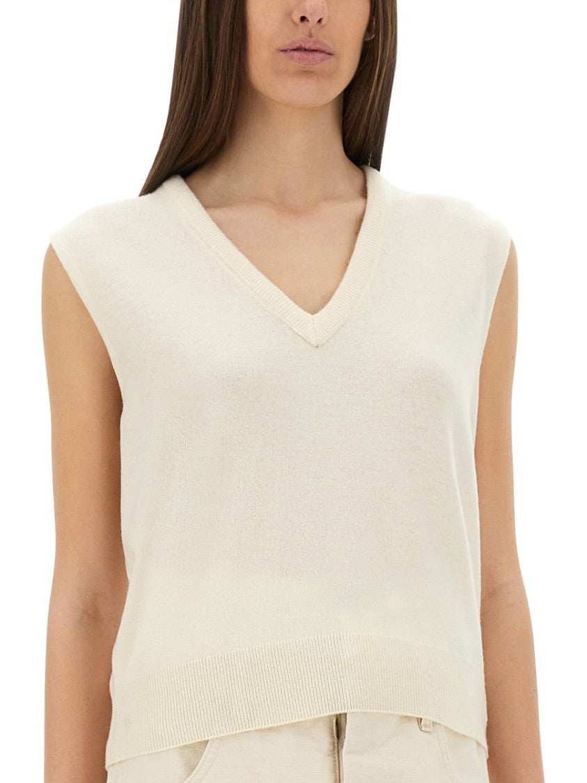 Maison Margiela V-Neck Virgin Wool Vest With Ribbed Hem
