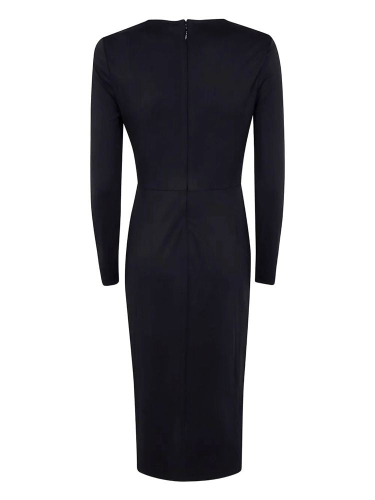 Lauren Ralph Lauren Fitted Black Midi Dress With Draped Front And Decorative Belt