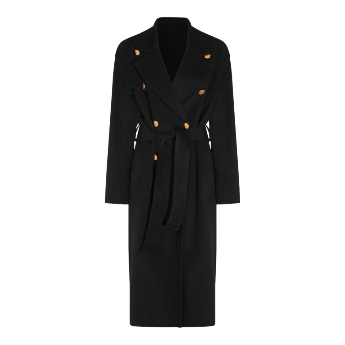 Alberta Ferretti Double-Breasted Black Coat With Gold Accents And Tailored Silhouette