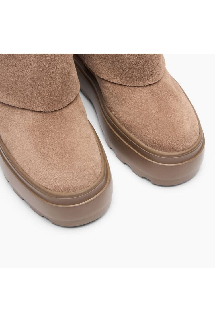 Casadei Beige Wraparound Envelope Shaft Suede Platform Boots