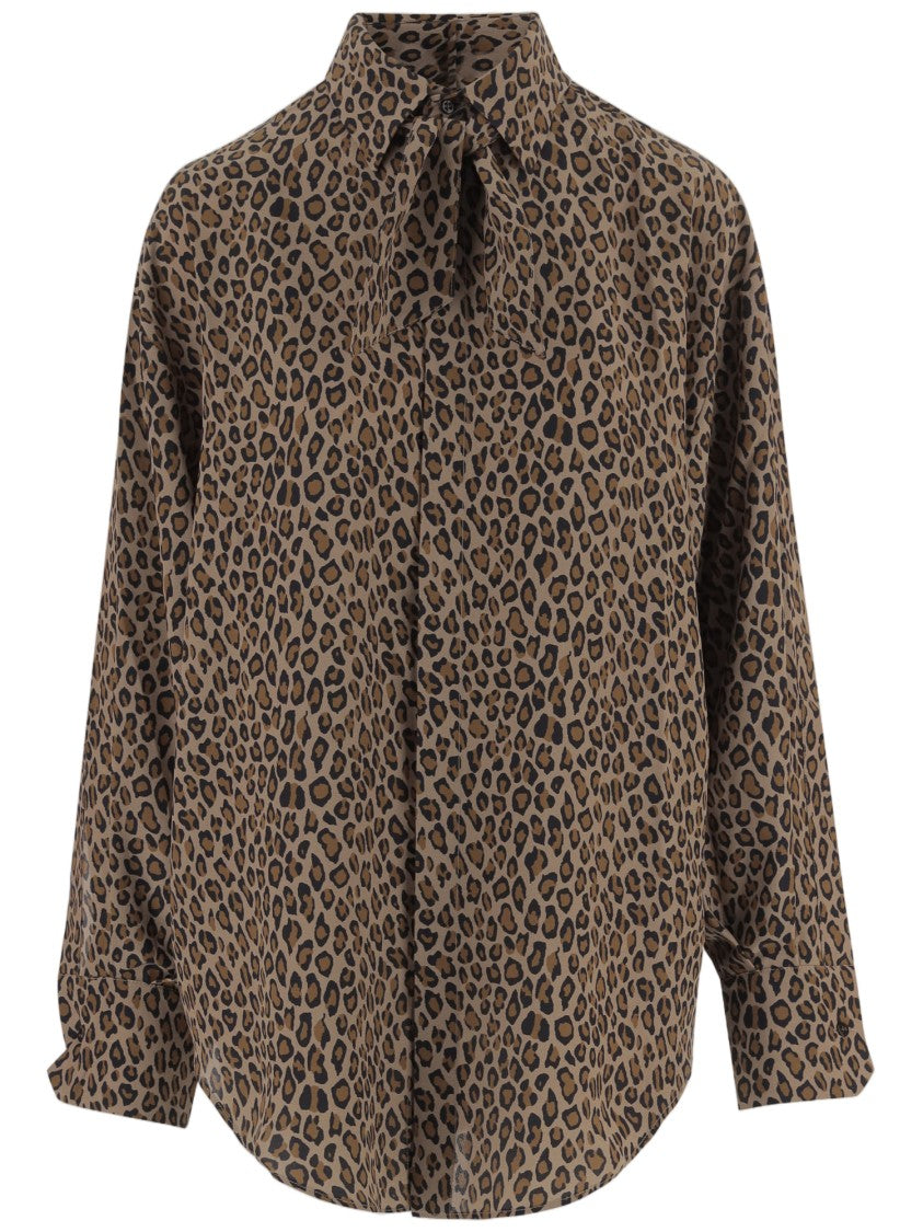 Sa Su Phi Animal Print Bow Collar Silk Shirt