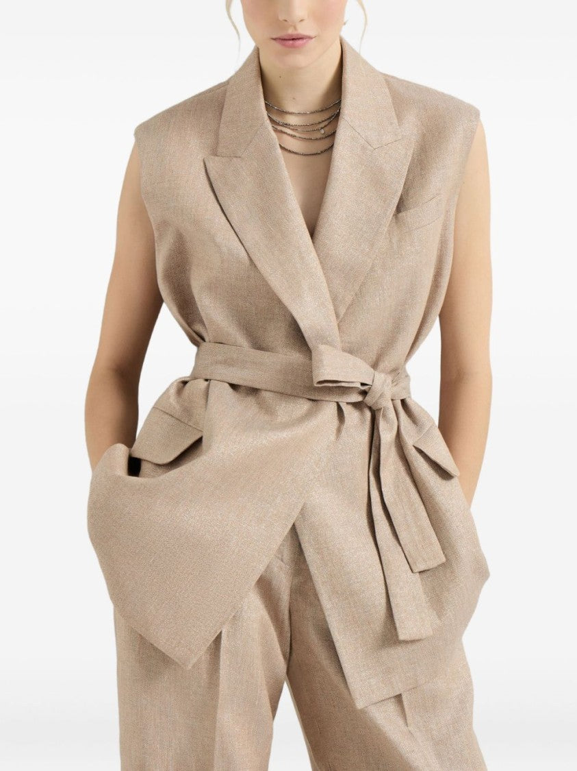 Brunello Cucinelli Sleeveless Tailored Jacket With Self-Tie Belt