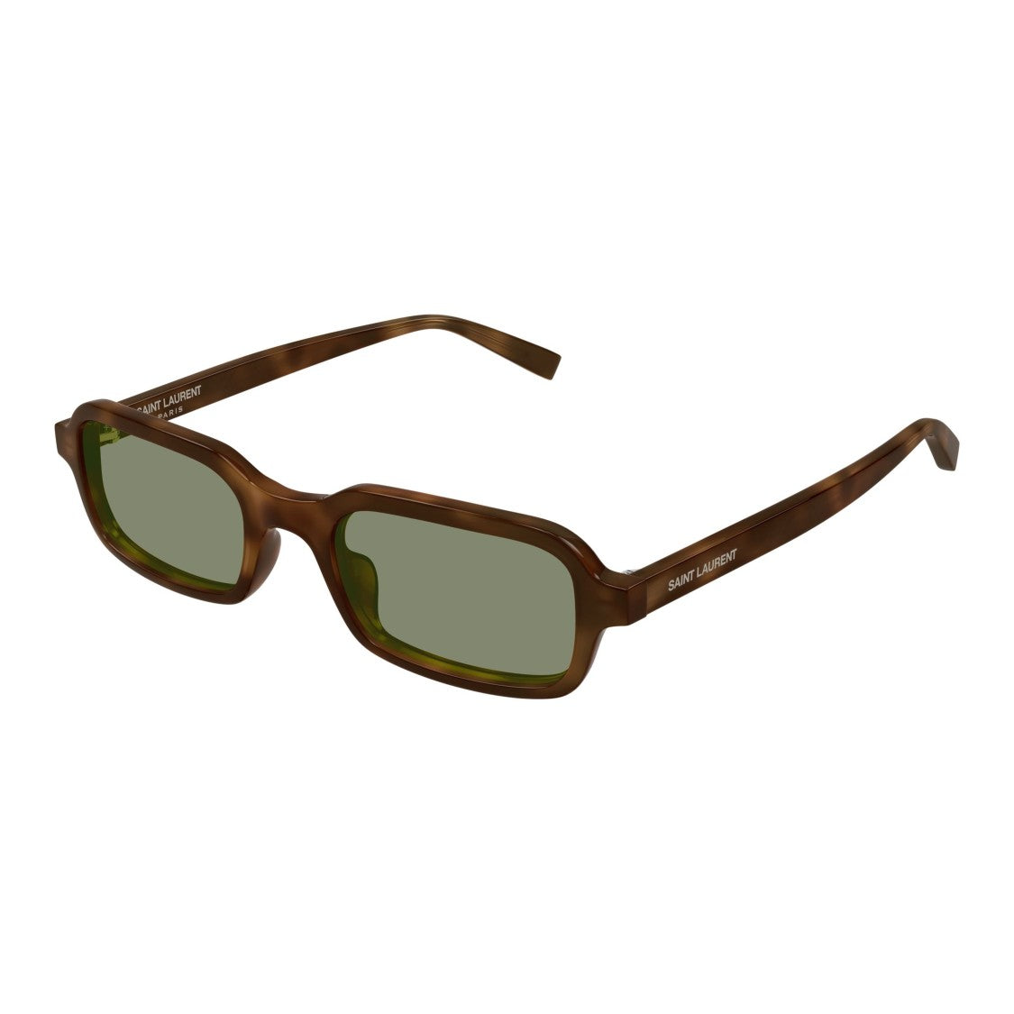 Saint Laurent Rectangular Tortoiseshell Sunglasses With Green Tinted Lenses