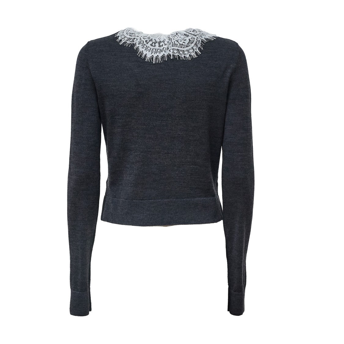 Self-Portrait Knit Cardigan With Ruffled Lace Collar And Jewel Buttons