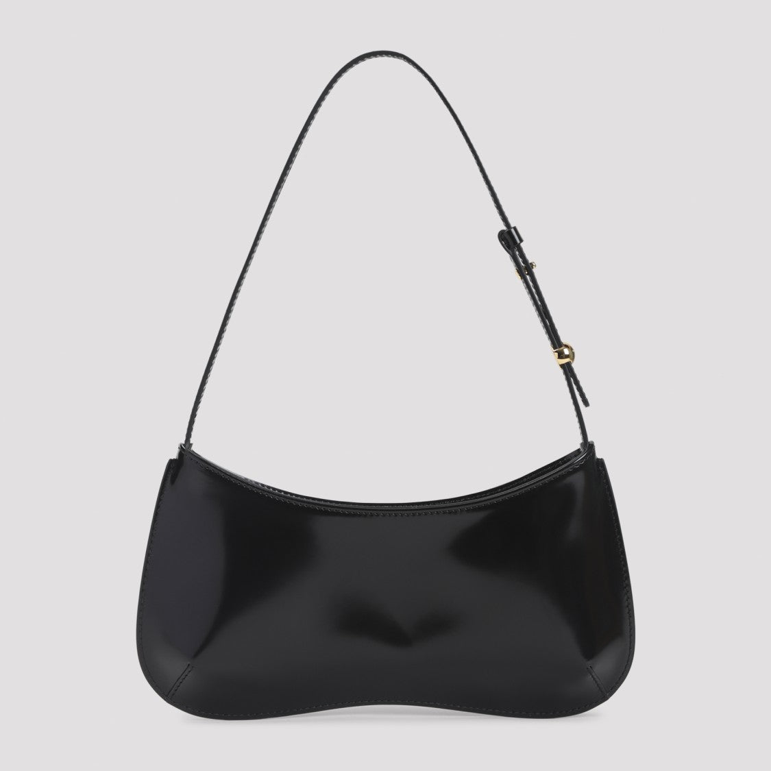 Jacquemus Curved Black Leather Handbag With Adjustable Strap