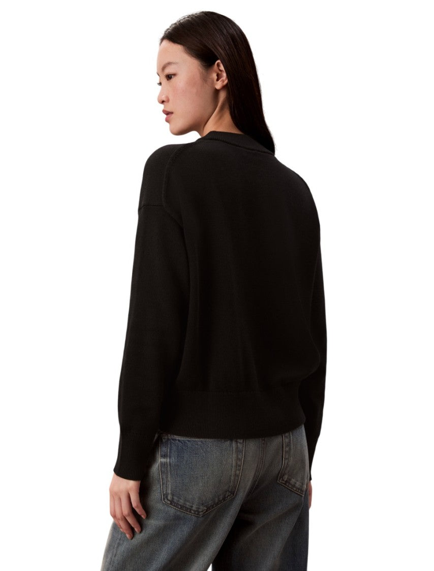 Calvin Klein Embroidered Cotton Knit Sweater With Ribbed Details