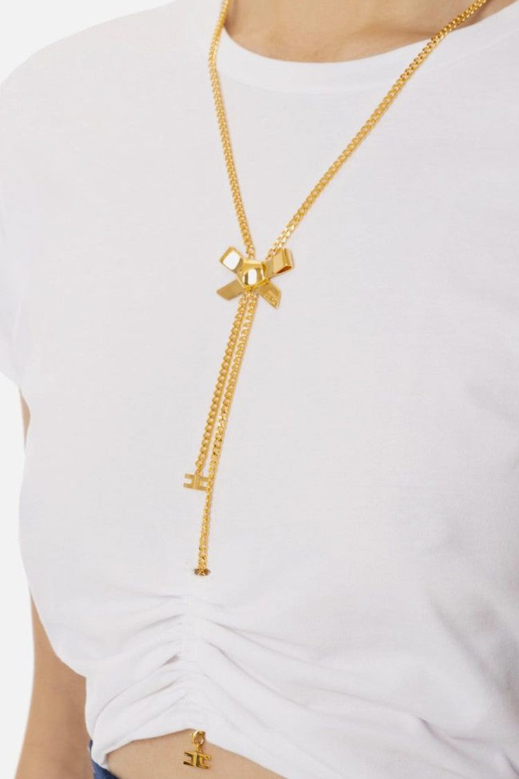 Elisabetta Franchi Fitted Cotton Knit Top With Ruched Detail