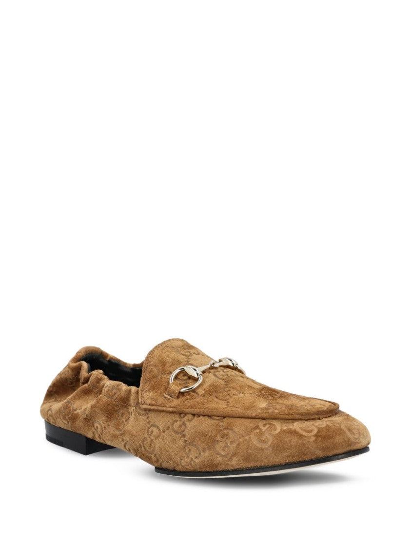 Gucci Brown Jordaan Suede Monogram Loafers