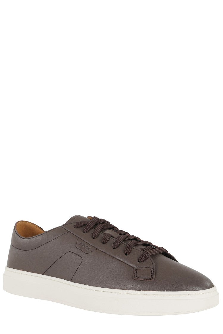 Boss Dark Brown Kieran Tenn Laced Calfskin Leather Sneakers