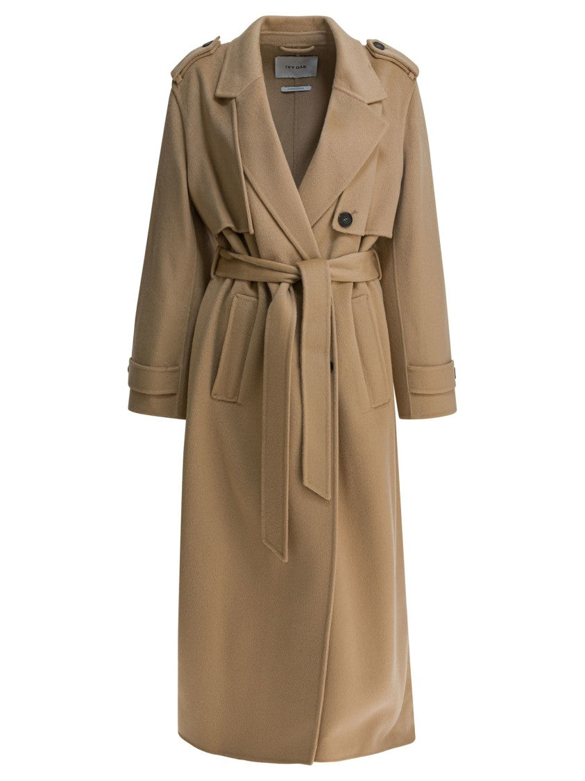 Ivy & Oak Long Belted Wool Coat With Wide Lapels