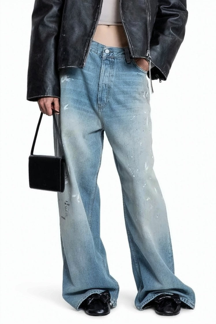 Acne Studios Wide-Leg Light Blue Denim Pants With Distressed Finish