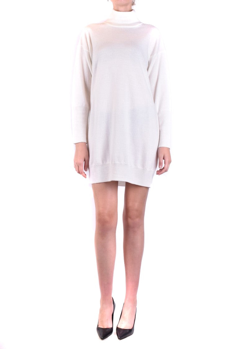 Dondup Cream Oversized Dress With High Neckline