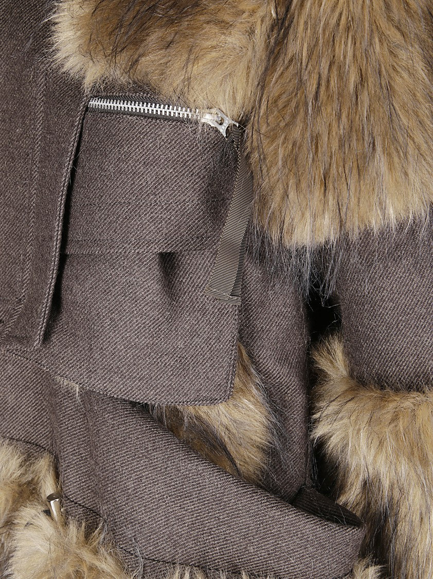 Sacai Wool Melton Blouson With Contrasting Fur Trim