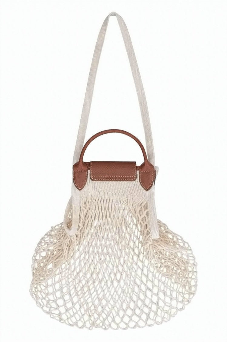 Longchamp Woven Mesh Tote Bag With Calf Leather Accents