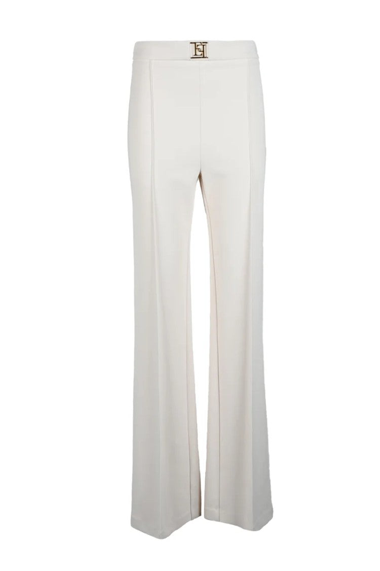 Elisabetta Franchi Tailored Cream Trousers With Flared Silhouette