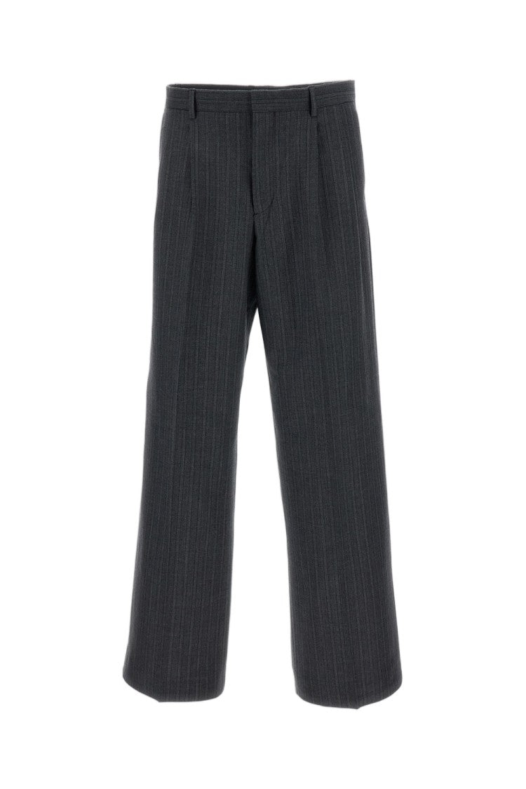 Sunflower Herringbone Pleated Cotton Wool-Blend Wide-Leg Pants