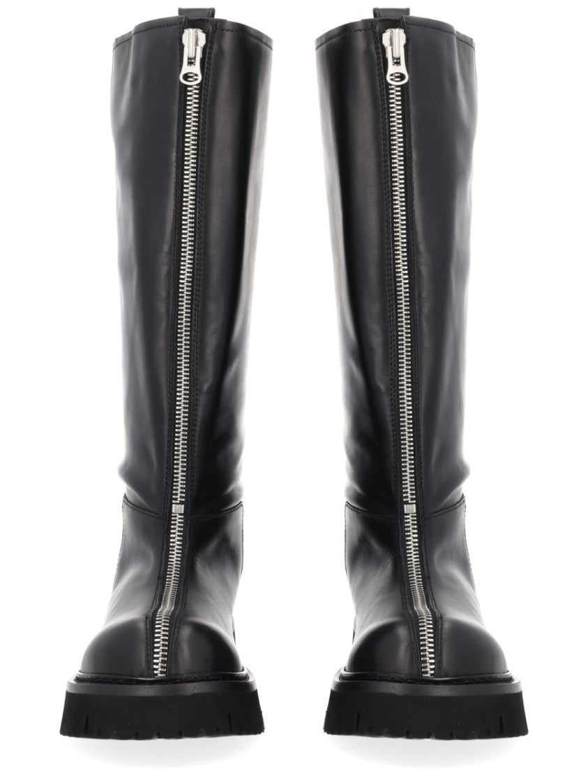 Moschino Black Zipper Lamb Leather Platform Boots