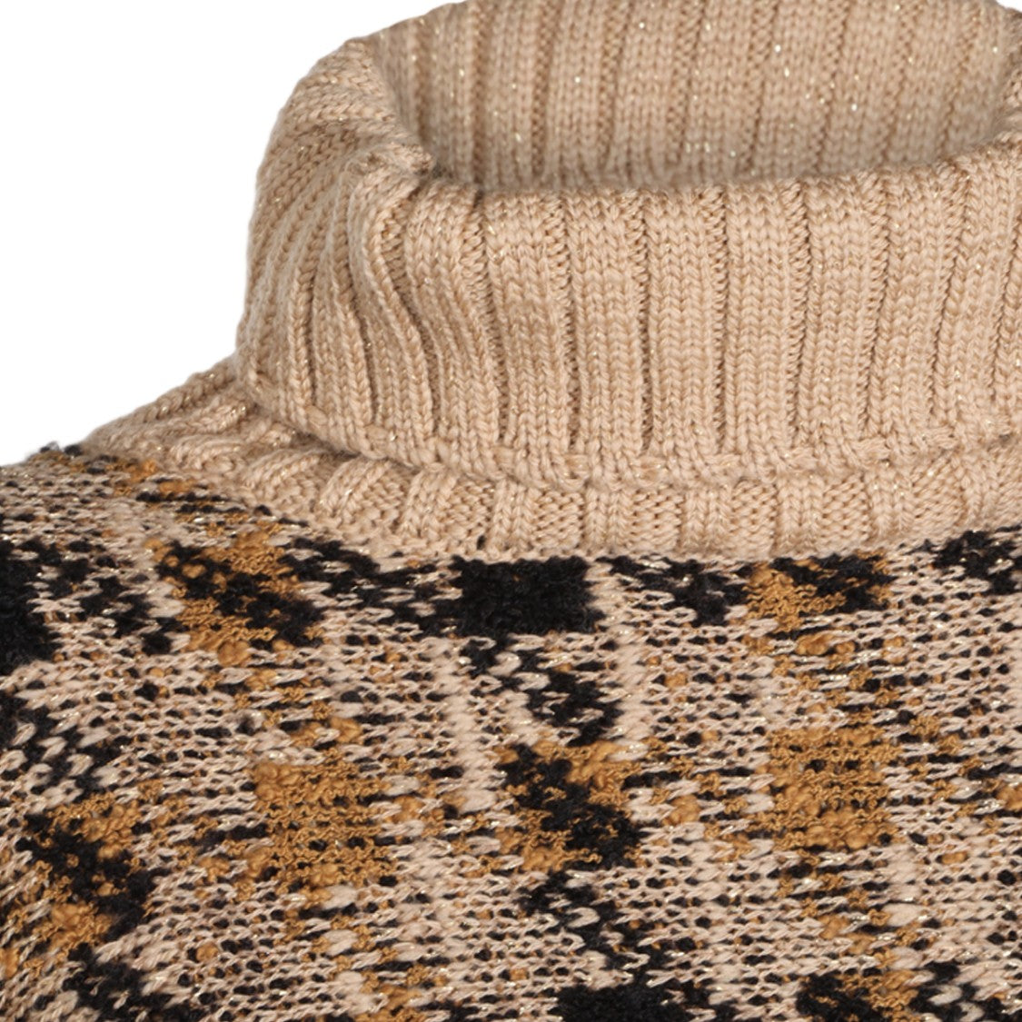Twin-Set Checkered Cropped Poncho Turtleneck Sweater
