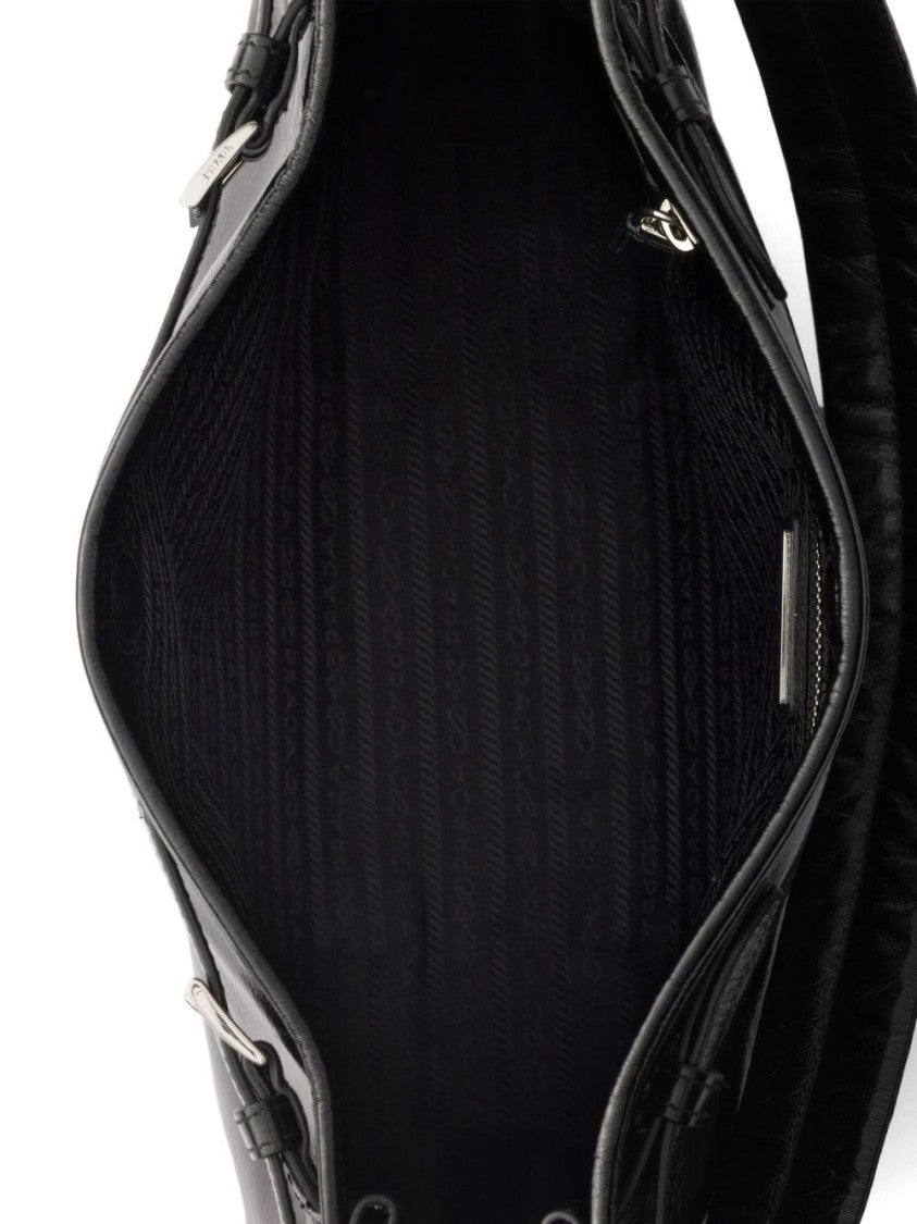 Prada Rectangular Glossy Leather Adjustable Strap Bag