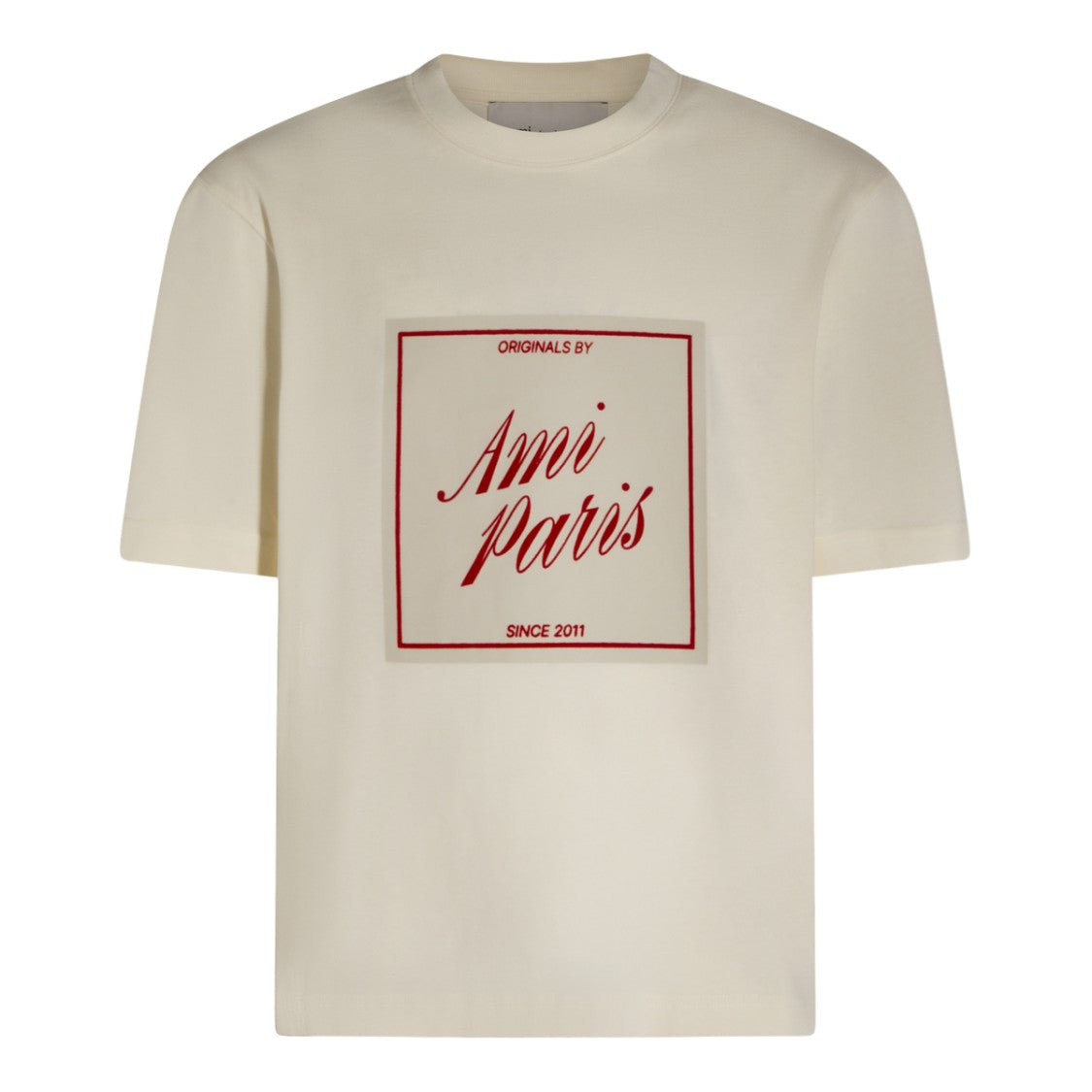 Ami Paris Relaxed-Fit Beige T-Shirt With Graphic Detailing
