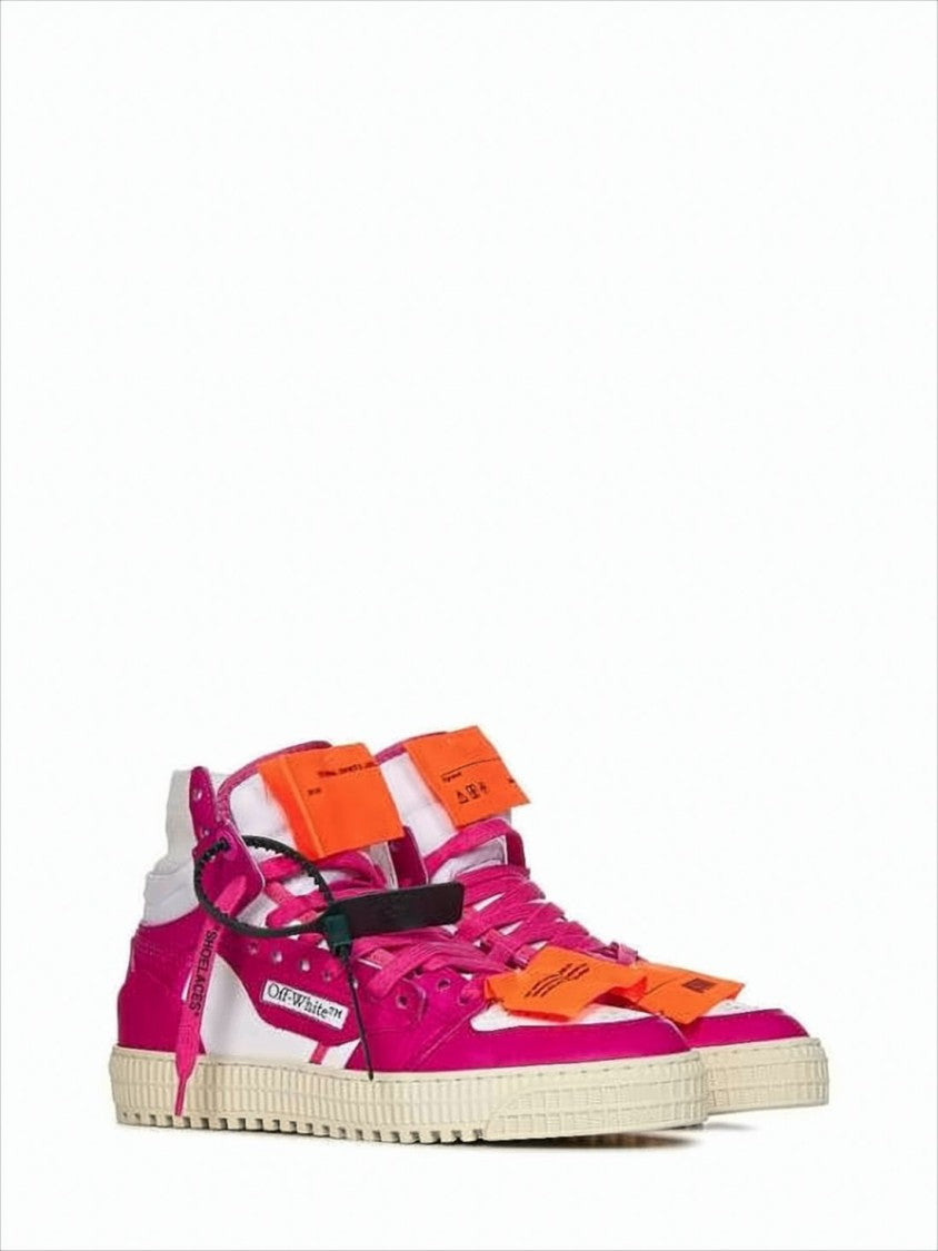 Off-White High-Top Sneakers In Vibrant Pink Leather With Branded Details