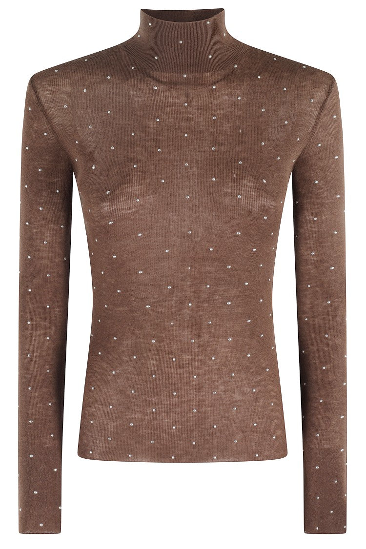 Rabanne High-Neck Wool Sweater With Strass Embellishments