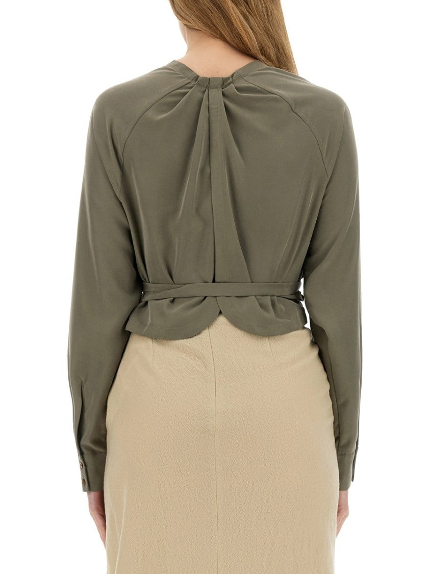 Alysi Cropped Ruffled Top With Waist Tie