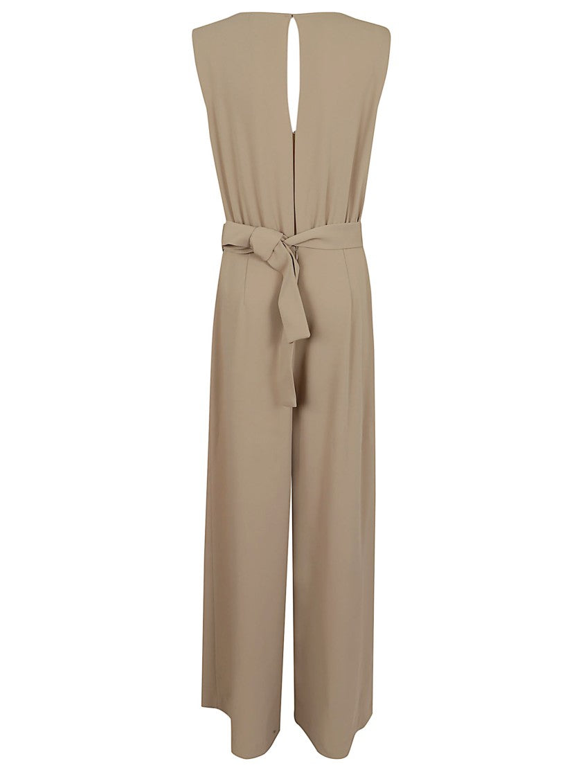 Parosh Beige Floral Applique Jumpsuit With Keyhole Back