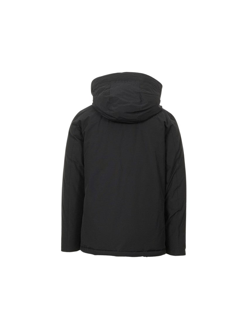 Woolrich Matte Black Anorak With High Collar And Functional Pockets