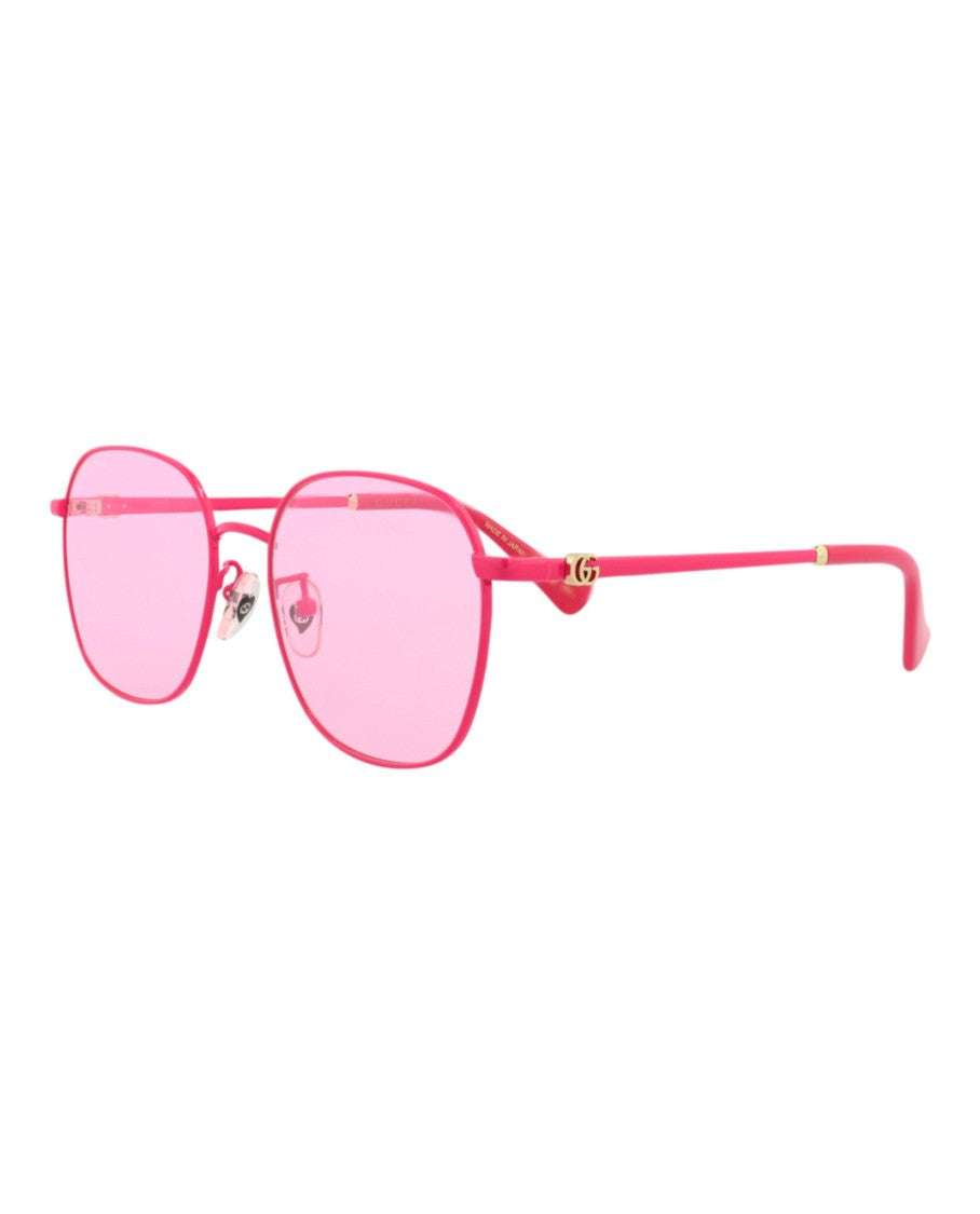 Gucci Round-Frame Metal Sunglasses With Vibrant Pink Tint