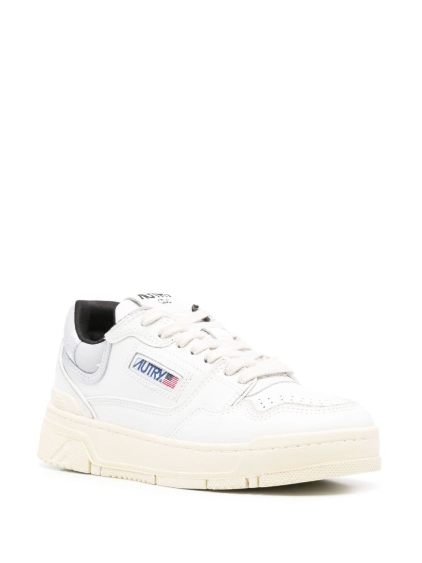 Autry Minimalist White Calfskin Sneakers With Silver Accents