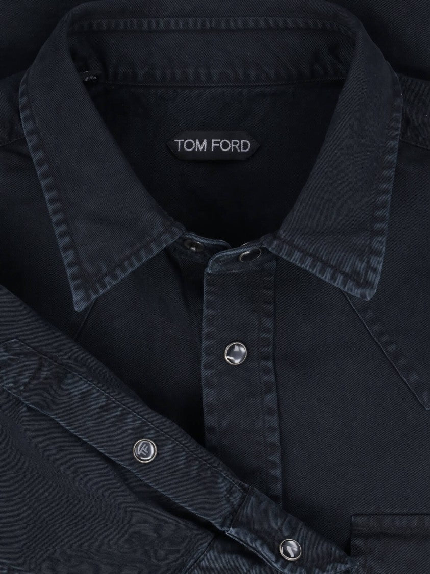 Tom Ford Black Long-Sleeved Cotton Denim Shirt