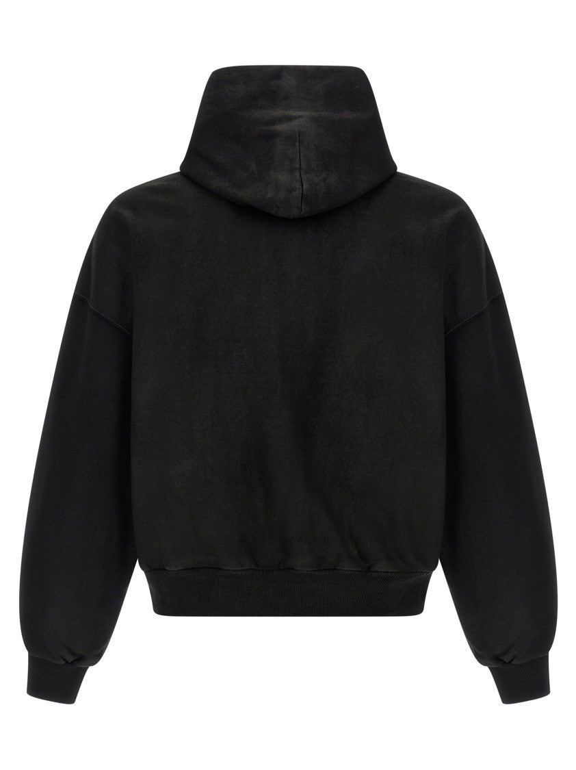Balenciaga Cropped Black Hoodie With Délavé Effect And Zip Closure
